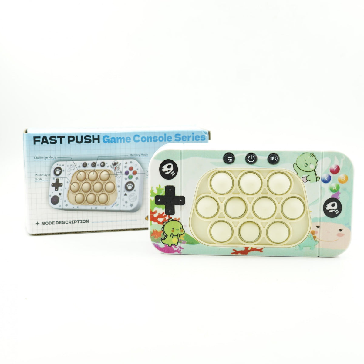 Joc Interactiv Tip Consola Speed Push, Whack-a-Mole si Pop It, Dezvoltare Cognitiva cu Nivele, Lumini si Sunete, Material ABS si Silicon, Model Dinozaur, Verde, 15.5 x 7.6 x 5.3 cm