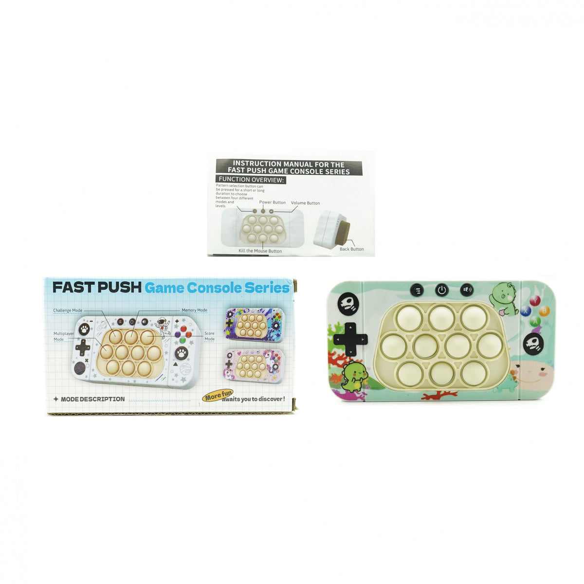 Joc Interactiv Tip Consola Speed Push, Whack-a-Mole si Pop It, Dezvoltare Cognitiva cu Nivele, Lumini si Sunete, Material ABS si Silicon, Model Dinozaur, Verde, 15.5 x 7.6 x 5.3 cm
