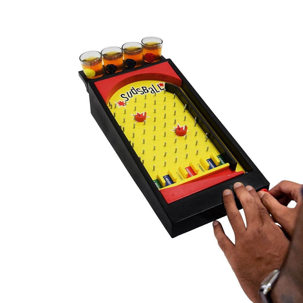 Joc de Societate Pinball Cu Pahare Pentru Shoturi, Joc Interactiv Pentru Petreceri, Design Compact Din Plastic Rezistent, 40 x 17.7 cm, Galben