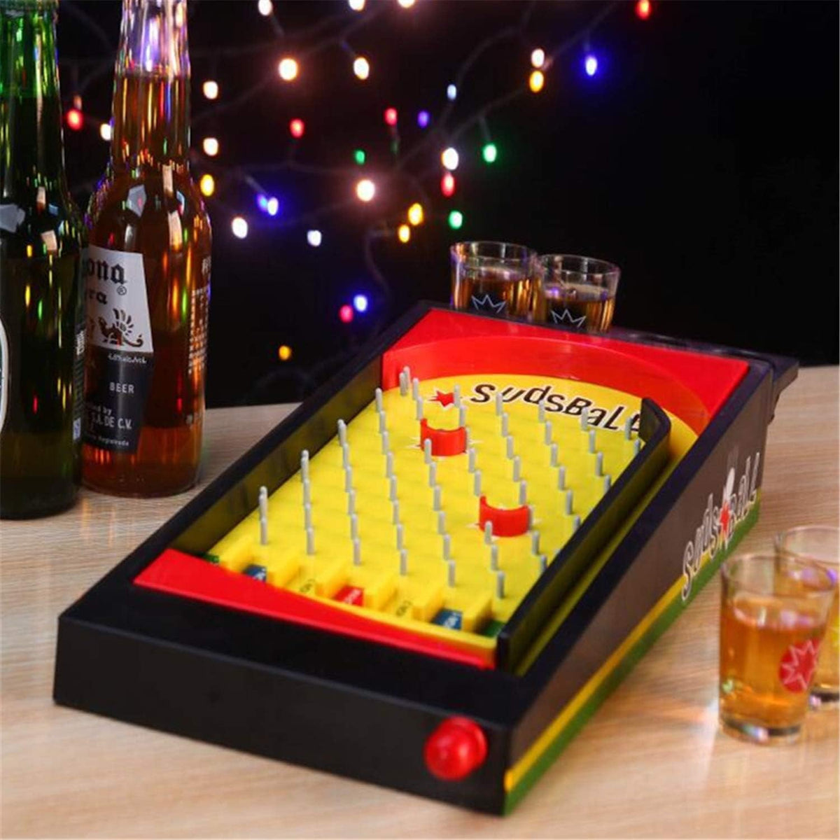 Joc de Societate Pinball Cu Pahare Pentru Shoturi, Joc Interactiv Pentru Petreceri, Design Compact Din Plastic Rezistent, 40 x 17.7 cm, Galben