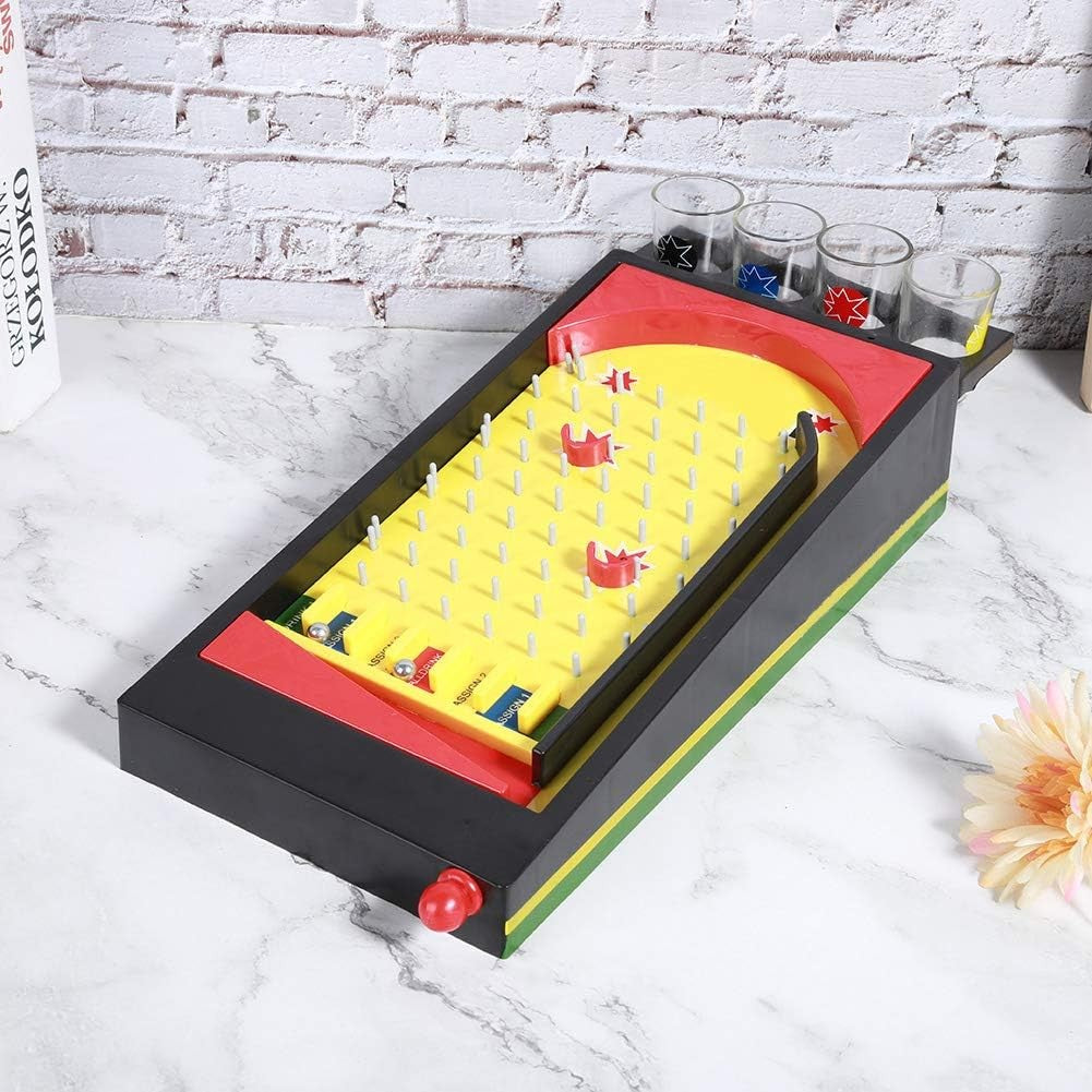 Joc de Societate Pinball Cu Pahare Pentru Shoturi, Joc Interactiv Pentru Petreceri, Design Compact Din Plastic Rezistent, 40 x 17.7 cm, Galben