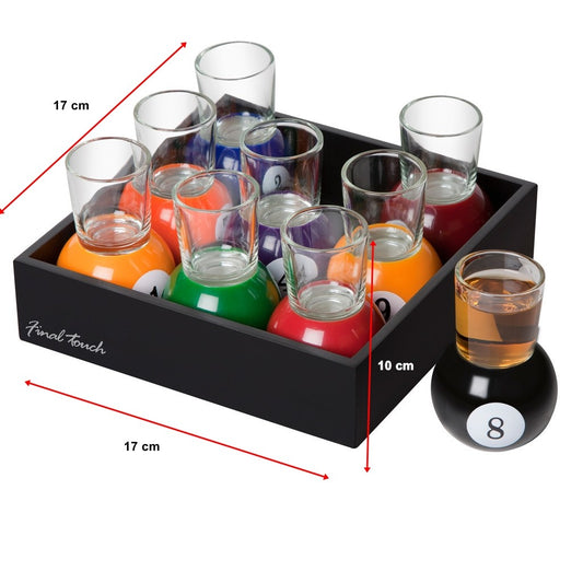 Set 9 Pahare De Shot Cu Suport Detasabil In Forma De Bila Biliard, Joc Petrecere Din Sticla, 30 ml, 17 x 17 x 10 cm, Multicolor
