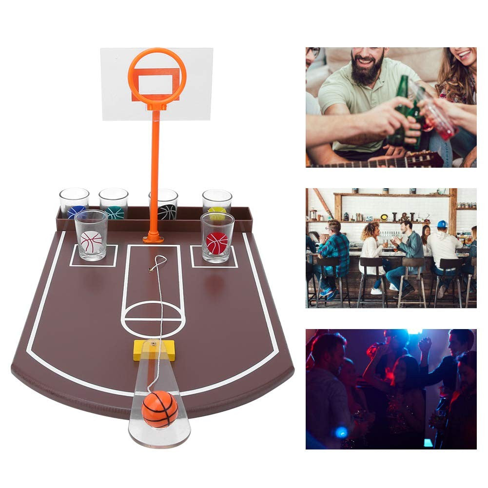 Joc De Baut Tip Baschet, Arcade Shot Pong Cu Cos Si 6 Pahare De Shot Din Sticla, Set Petrecere Interactiv, 30 x 22.5 x 24 cm, Multicolor