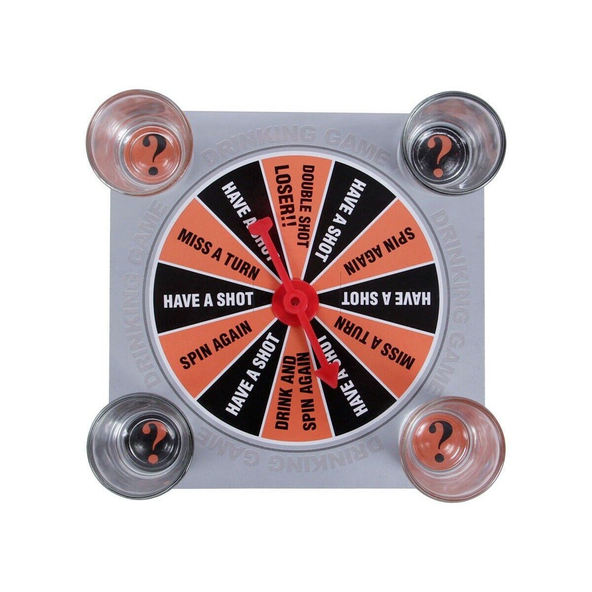 Joc De Societate Ruleta Norocului, Set Party Cu 4 Pahare Shot Din Sticla Si Sageata Rotativa, 17x17x7.5 cm