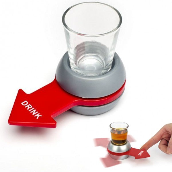Joc de Baut Drink Spin, Ruleta pentru Petreceri cu Sageata Rotativa, Plastic ABS si Pahar Shot din Sticla 30 ml, 10.3 x 11.5 cm, Gri