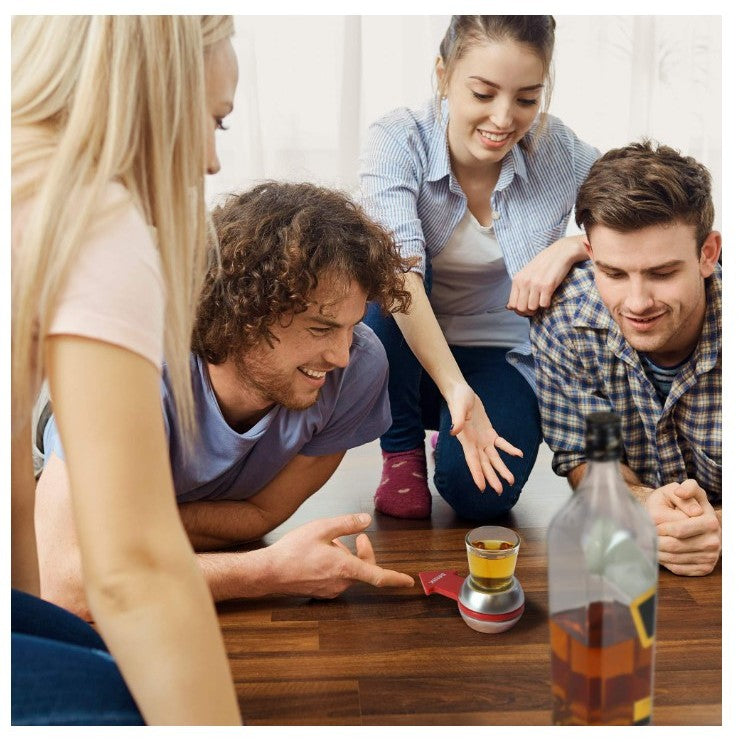 Joc de Baut Drink Spin, Ruleta pentru Petreceri cu Sageata Rotativa, Plastic ABS si Pahar Shot din Sticla 30 ml, 10.3 x 11.5 cm, Gri