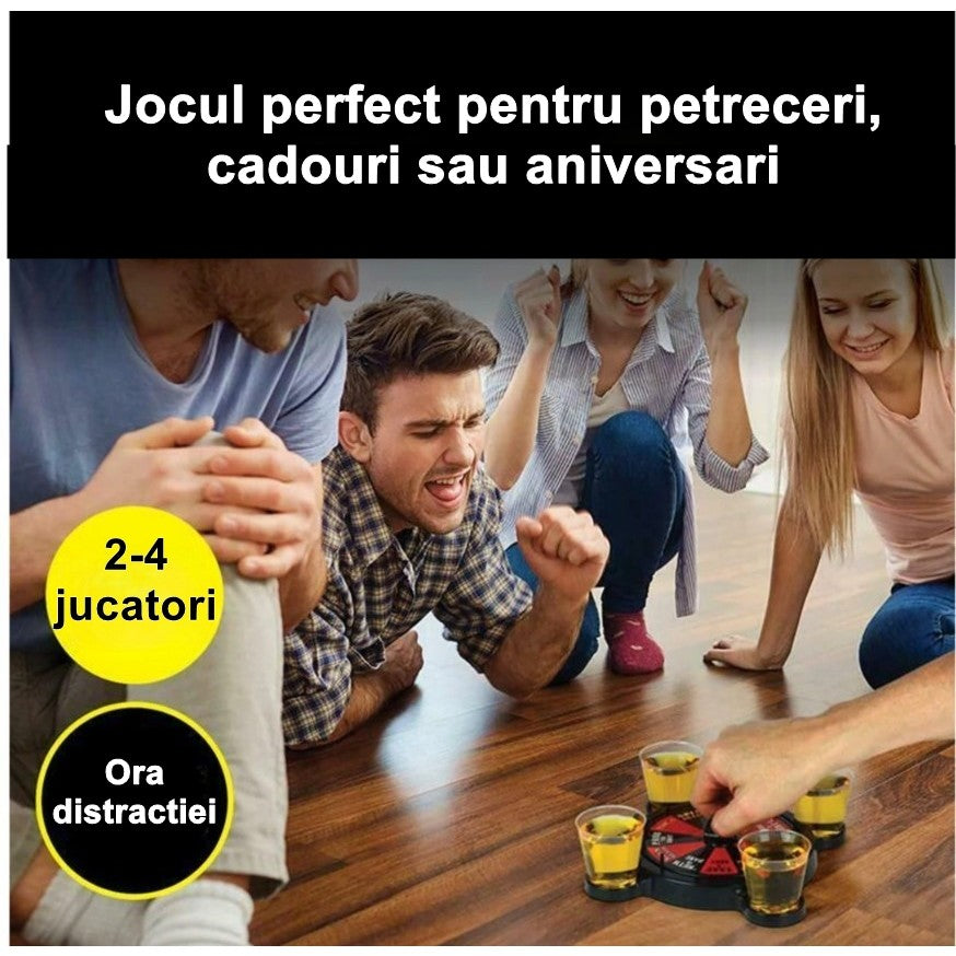 Joc de Baut Ruleta cu 16 Pahare de Shot, Joc de Societate pentru Petreceri, Plastic si Sticla, 15 x 16.5 cm, Rosu/Negru