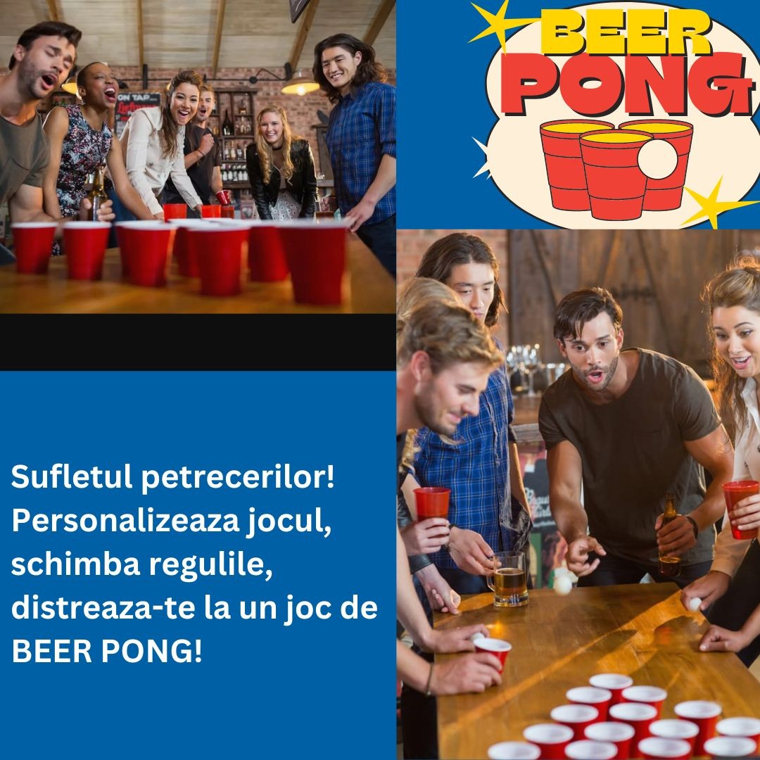 Joc De Baut Beer Pong Pentru Petrecere, Set Reutilizabil Si Portabil, Material Plastic Rezistent, 24 Pahare Rosii, 24 Mingi Albe
