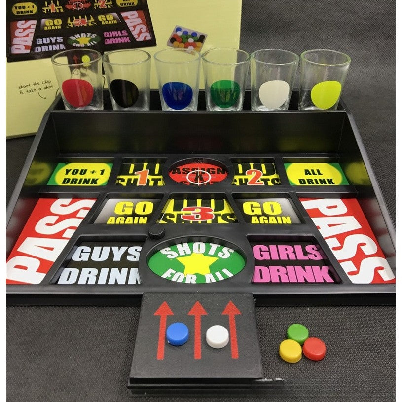 Joc de Baut cu Banuti si Pahare de Shot din Sticla, Board Game Interactiv pentru Party, Multicolor, 23 x 28 cm