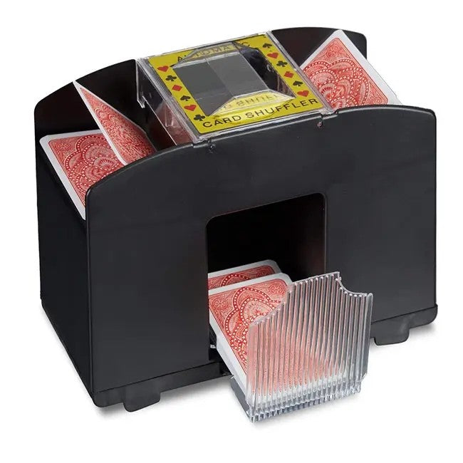 Masina Automata de Amestecat Carti de Joc, Dispozitiv Electric pentru 2 Pachete, Functionare cu 4 Baterii AA, Plastic, 21x10x9 cm, Negru