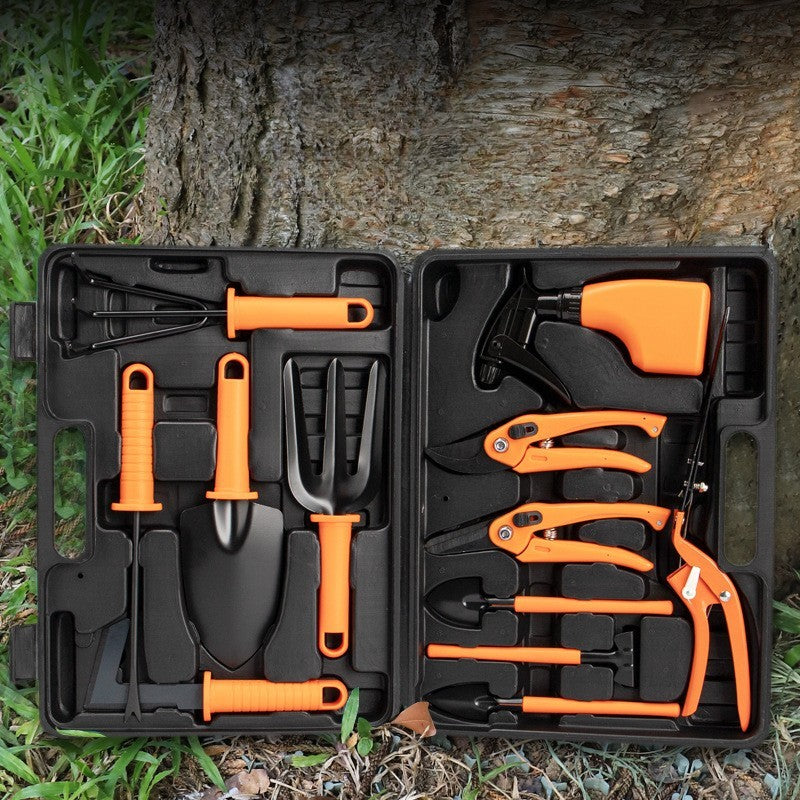 Set Accesorii Gradinarit cu Geanta Depozitare, 12 Ustensile pentru Intretinere Gradina, Otel Inoxidabil, Foarfeca si Pulverizator, 37 x 27 cm, Portocaliu