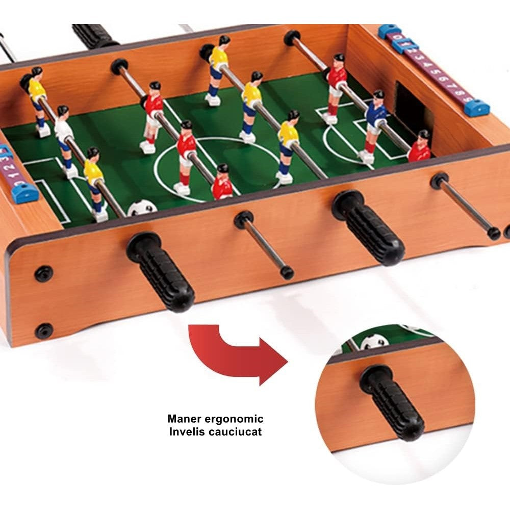 Masa de Fotbal pentru Copii, Joc de Masa cu 12 Jucatori si Tablou de Scor, Constructie din Lemn si Metal, Manere Antiderapante, 34.5 x 23 x 7 cm