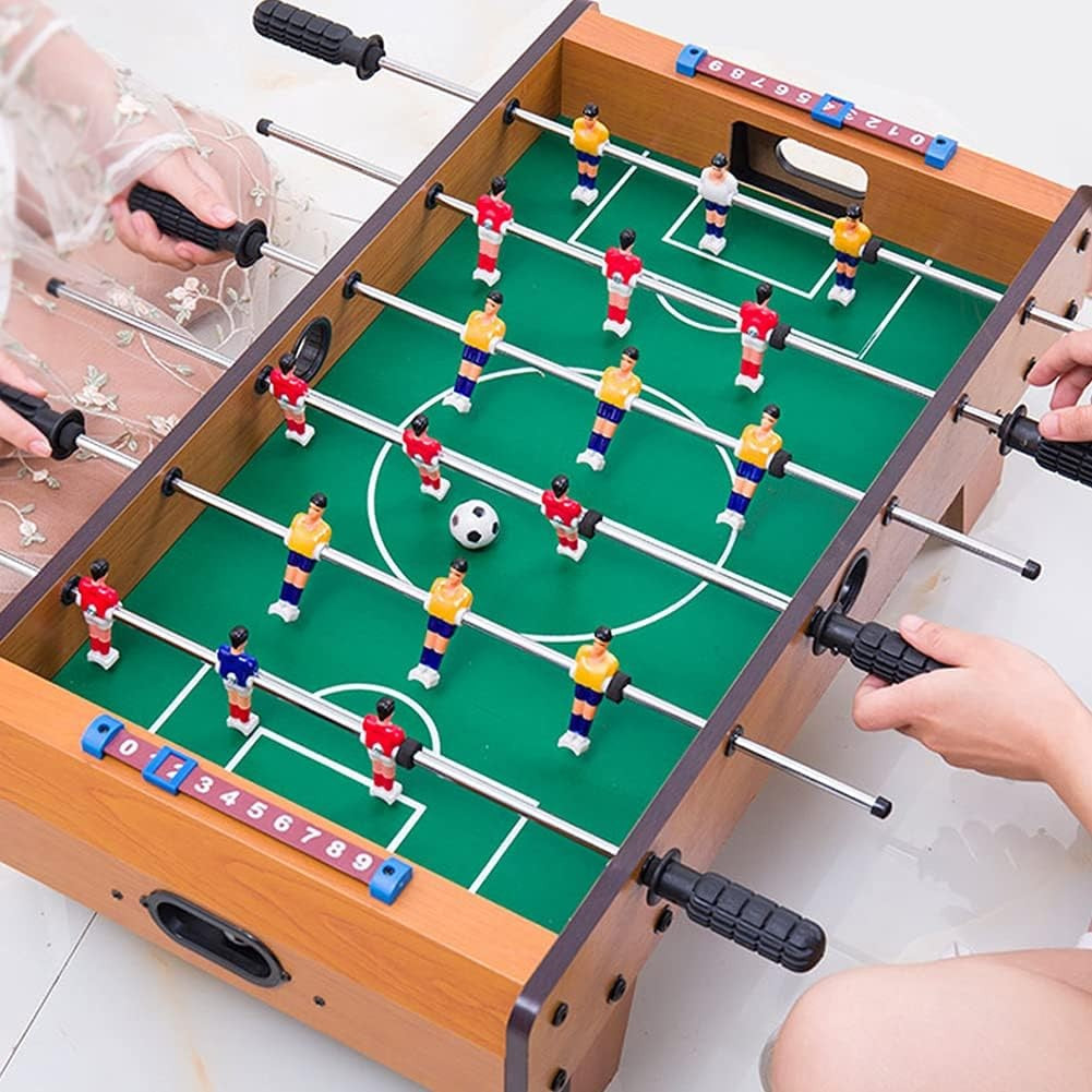 Masa de Fotbal pentru Copii si Adulti, Joc de Masa cu 18 Jucatori, 2 Tablouri Scors, 6 Tije cu Manere din Cauciuc, Metal, Lemn si ABS, 50 x 25 x 15.5 cm