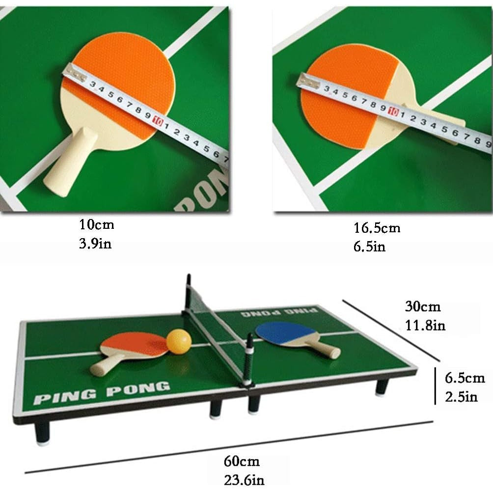 Mini Masa de Ping Pong pentru Interior, Design Portabil, Material Lemn, Set cu 2 Mingi Incluse, 60 x 30 x 10 cm, Verde