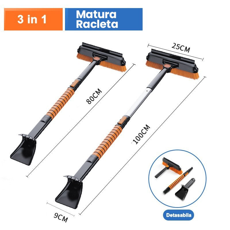 Perie Auto pentru Zapada si Racleta Gheata 3 in 1, Maner Telescopic Detasabil, Cap Rotativ, Aluminiu si ABS, 100 x 25 cm, Negru