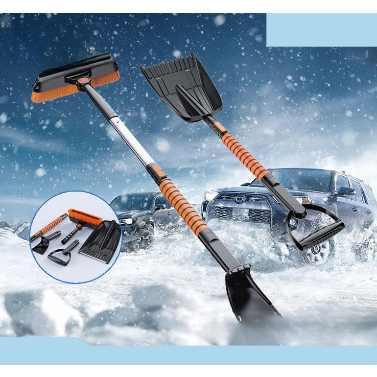 Set Lopata Zapada 5 in 1 cu Perie si Racleta, Maner Telescopic si Cap Rotativ, Aluminiu si ABS, 100 x 25 cm, Negru