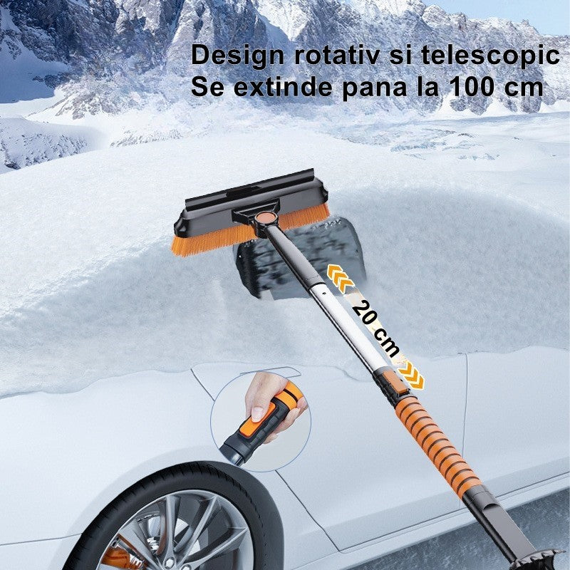 Set Lopata Zapada 5 in 1 cu Perie si Racleta, Maner Telescopic si Cap Rotativ, Aluminiu si ABS, 100 x 25 cm, Negru