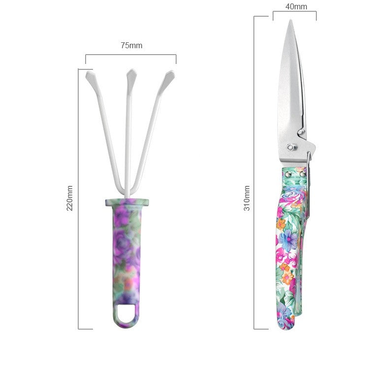 Set Accesorii Gradinarit cu Geanta Depozitare, Unelte Profesionale din Otel Inoxidabil, Lopata, Foarfeca si Grebla, 10 Piese, Mov, 37 x 29 cm