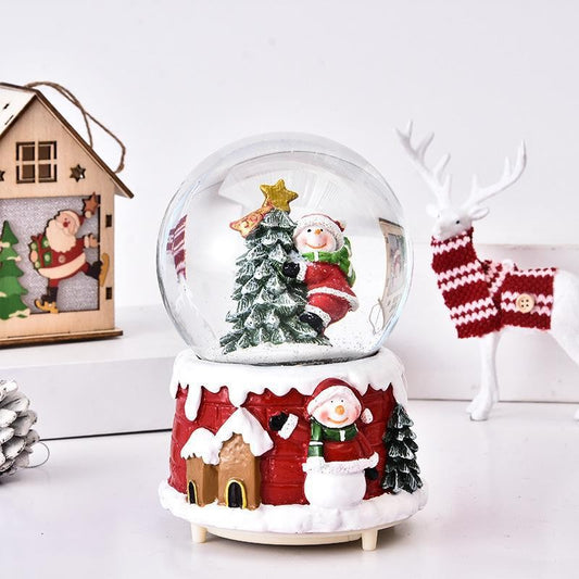 Glob Cu Zapada Decorativ, Mos Craciun In Brad, Figurina De Craciun Pentru Interior, Sticla Si Rasina, Diametru 4.5 cm, Multicolor