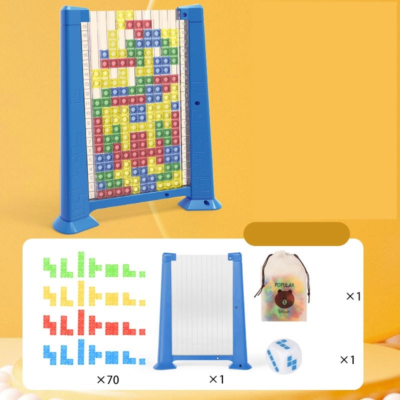 Joc De Inteligență Tetris Puzzle 3D, Montessori Interactiv, Plastic, 70 Piese Multicolore, Cadru Albastru, 23 x 19.8 x 5 cm