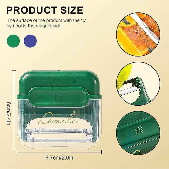 Decojitor Legume si Fructe cu Magnet, Curatator Manual Portabil cu Lame Duble Pivotante, Otel Inoxidabil, Verde, 6.7x6x1.6 cm