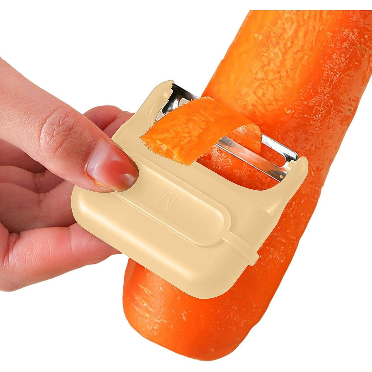 Decojitor Manual pentru Legume si Fructe, Curatator Portabil cu Magnet si Doua Lame Pivotante, Inox si ABS, Galben, 6.7x6x1.6 cm