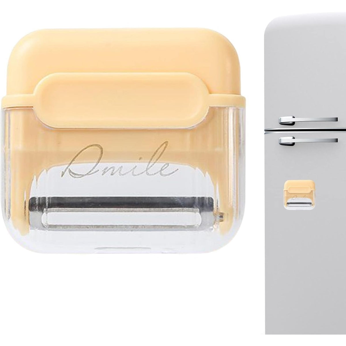 Decojitor Manual pentru Legume si Fructe, Curatator Portabil cu Magnet si Doua Lame Pivotante, Inox si ABS, Galben, 6.7x6x1.6 cm