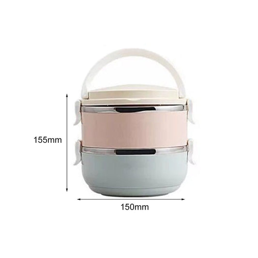 Set 2 Caserole Alimente Tip Lunch Box, Inchidere Etansa cu Valva Aerisire si Maner, Otel Inoxidabil, 1400 ml, 15.5 x 15 cm, Multicolor