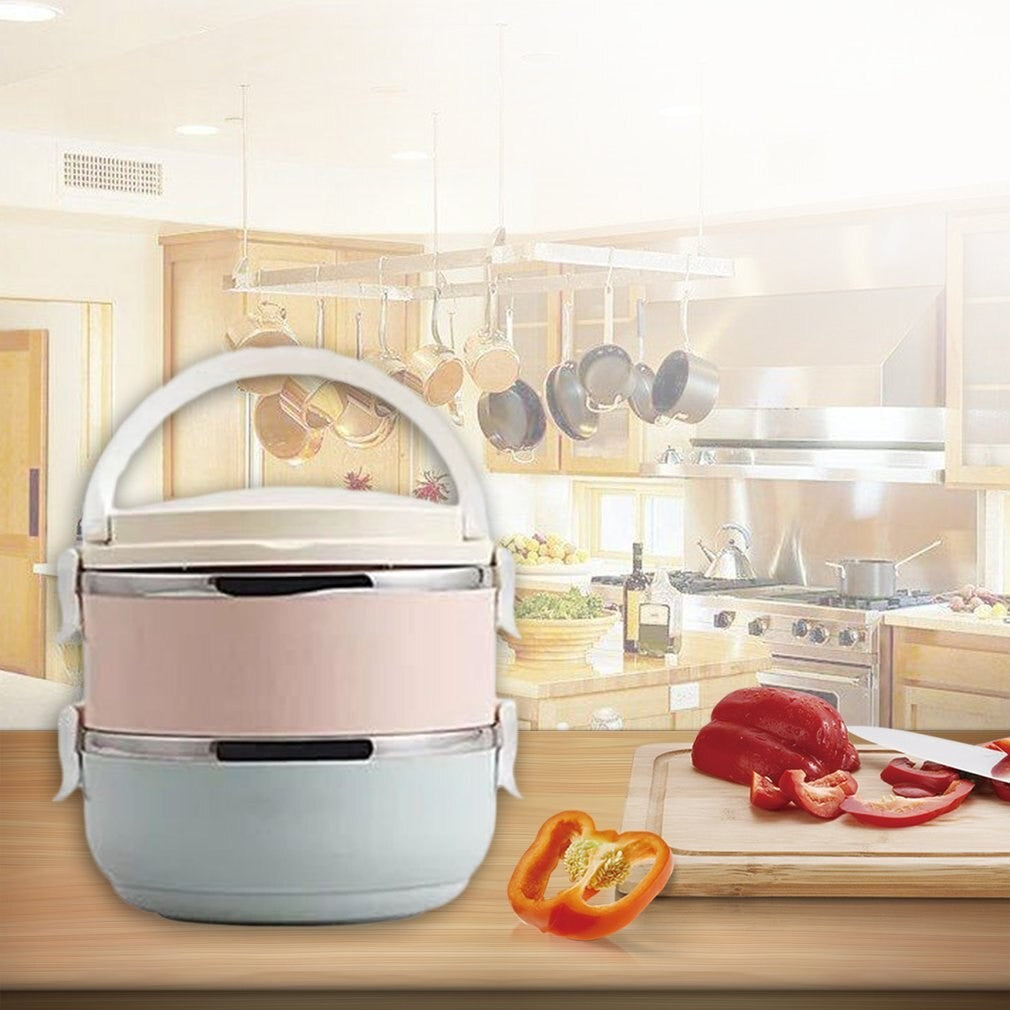 Set 2 Caserole Alimente Tip Lunch Box, Inchidere Etansa cu Valva Aerisire si Maner, Otel Inoxidabil, 1400 ml, 15.5 x 15 cm, Multicolor