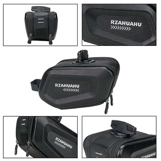 Borseta Bicicleta Hard Shell, Geanta de Sa Impermeabila, Protectie Socuri, Textura Fibra Carbon si EVA, 2L, 20x12x11.5 cm, Negru