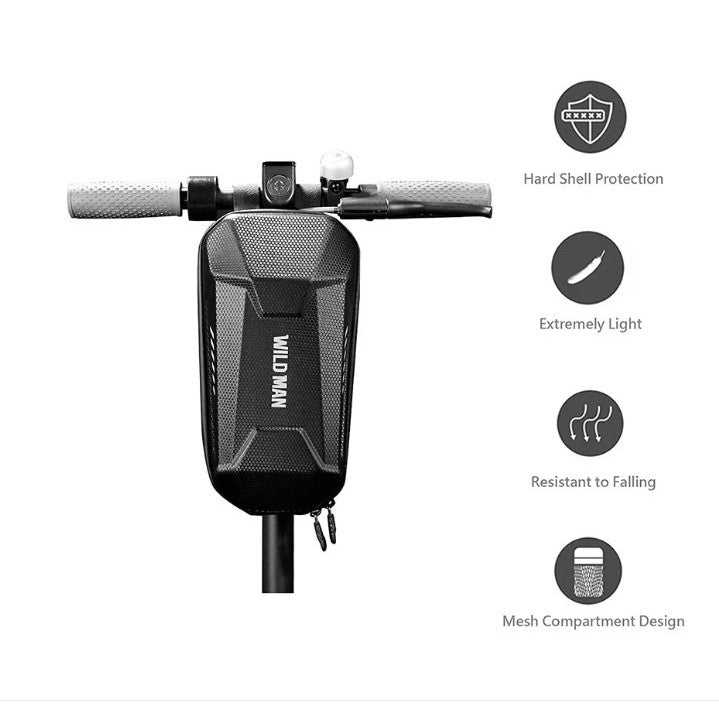 Borseta Depozitare Trotineta Electrica si Bicicleta, Carcasa Rigida Antisoc si Waterproof, Prindere Ghidon in 4 Puncte, Textura Carbon, 3L, Negru