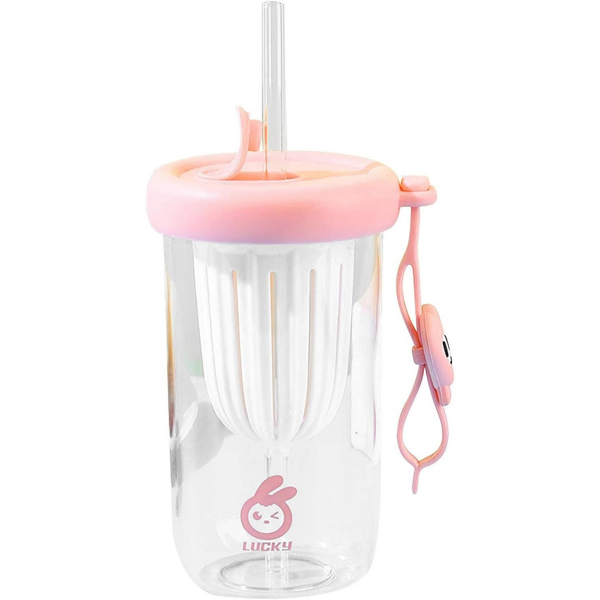 Pahar Pentru Copii Cu Pai Detasabil Si Capac, Compartiment Infuzor Pentru Fructe Sau Ceai, Rezistent La Temperaturi Inalte, Plastic Fara BPA, 500 ml, Roz, 14.5x8.8x20 cm
