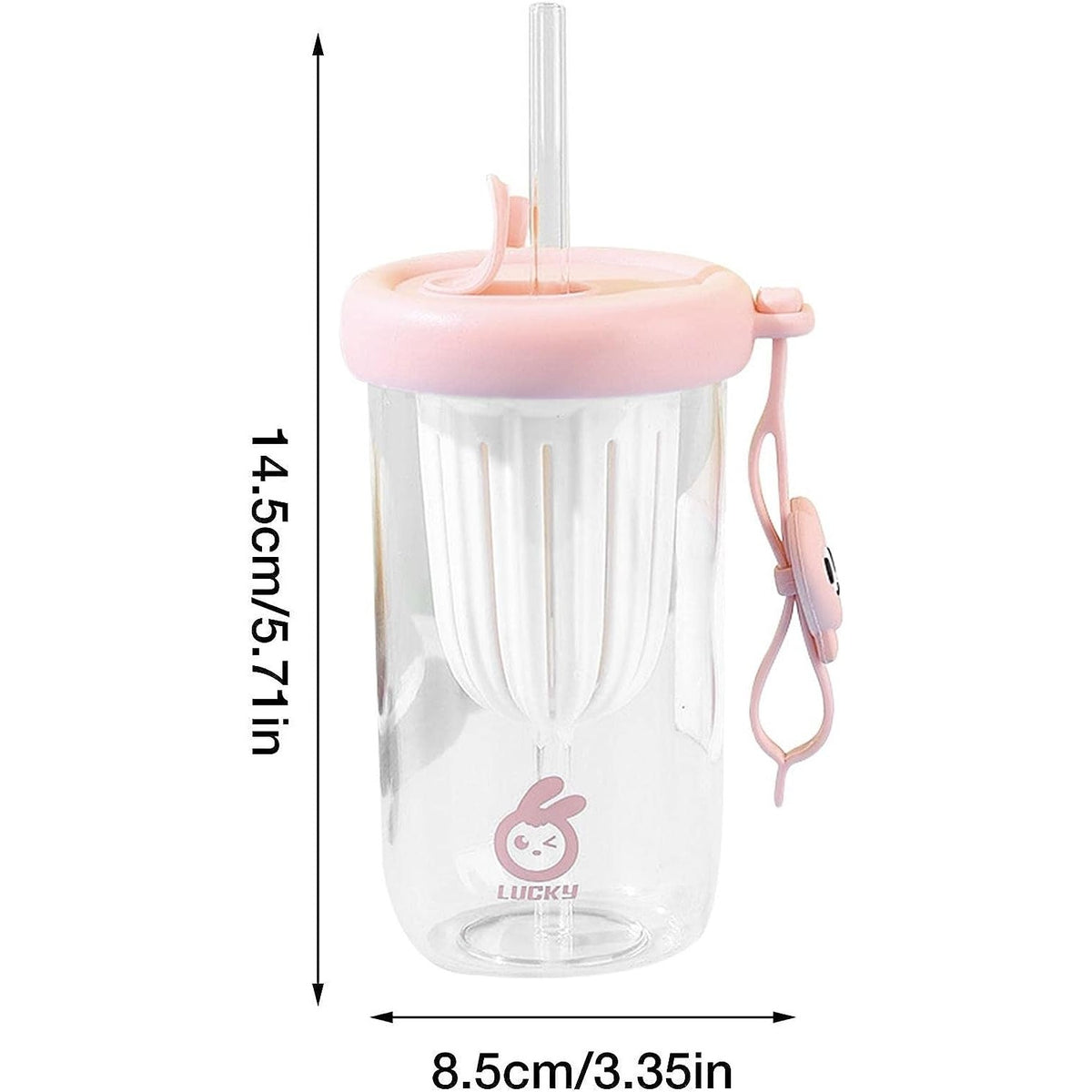 Pahar Pentru Copii Cu Pai Detasabil Si Capac, Compartiment Infuzor Pentru Fructe Sau Ceai, Rezistent La Temperaturi Inalte, Plastic Fara BPA, 500 ml, Roz, 14.5x8.8x20 cm