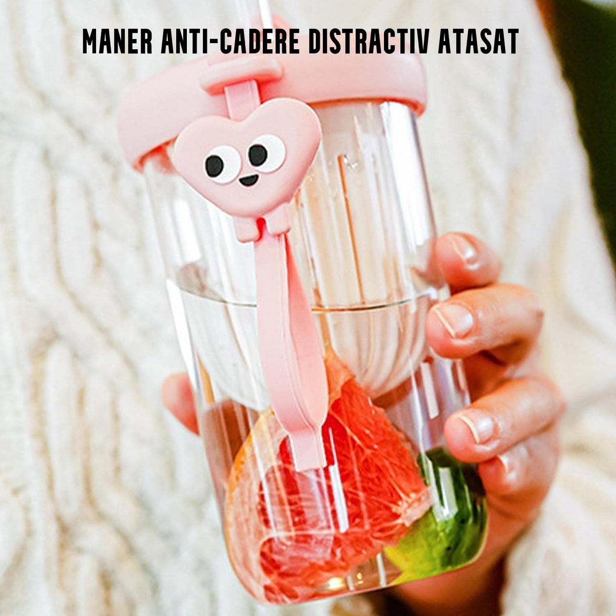 Pahar Pentru Copii Cu Pai Detasabil Si Capac, Compartiment Infuzor Pentru Fructe Sau Ceai, Rezistent La Temperaturi Inalte, Plastic Fara BPA, 500 ml, Roz, 14.5x8.8x20 cm