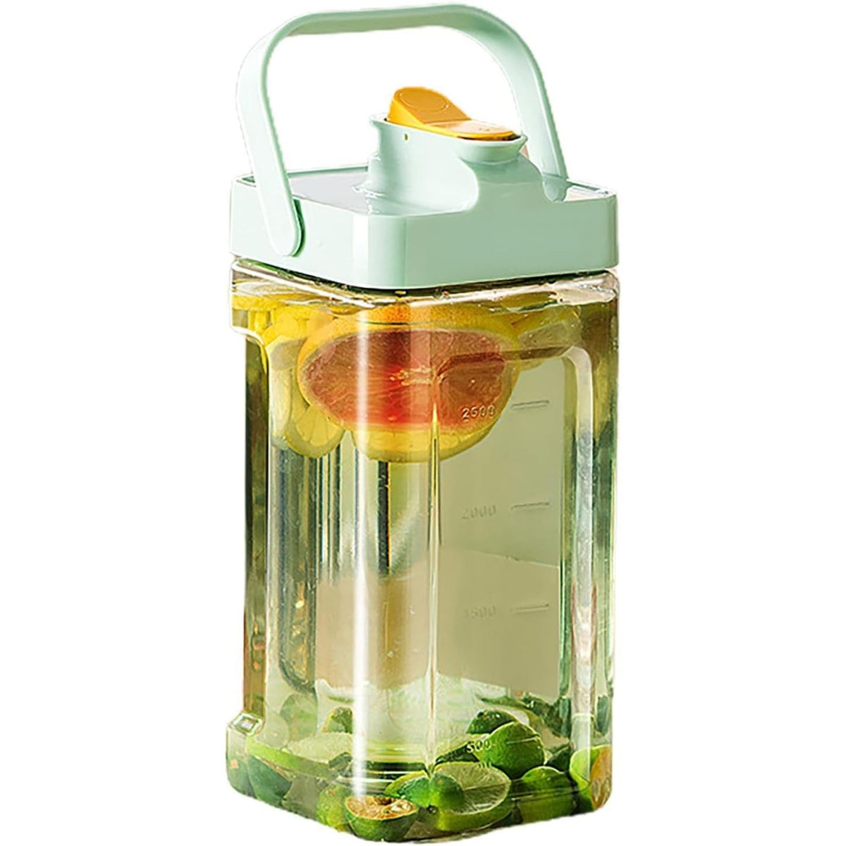 Dozator Portabil de Bauturi cu Robinet, Capac Etans si Filtru Fructe, Recipient Plastic Gradat, Capacitate 3.5 Litri, 29.7 x 14.1 x 14.4 cm, Verde