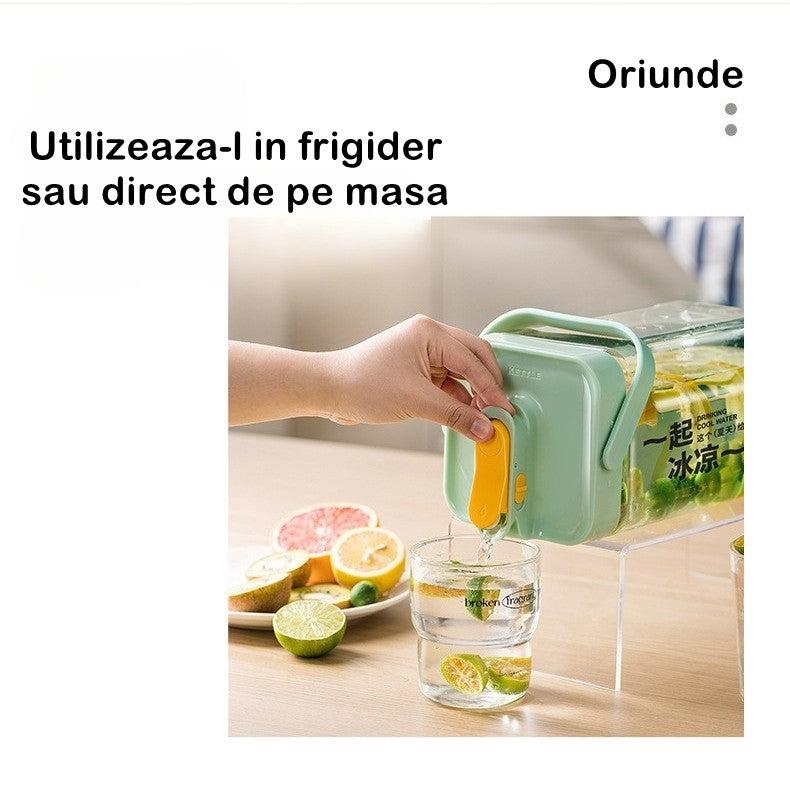 Dozator Portabil de Bauturi cu Robinet, Capac Etans si Filtru Fructe, Recipient Plastic Gradat, Capacitate 3.5 Litri, 29.7 x 14.1 x 14.4 cm, Verde