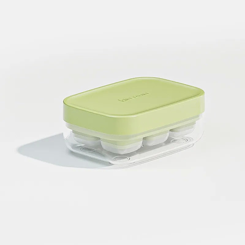 Forma pentru Gheata cu Presa si Caserola de Depozitare, Silicon Alimentar, 6 Cuburi Mari, 10.5 x 7.5 x 4.1 cm, Verde