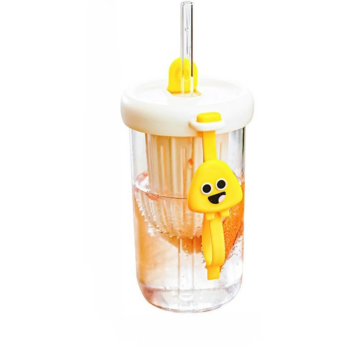 Pahar Pentru Copii Cu Capac Si Pai, Compartiment Infuzor Pentru Fructe Sau Ceai, Rezistent La Socuri Si Temperaturi Inalte, Plastic Fara BPA, 500 ml, Alb, 14.5x8.8x20 cm