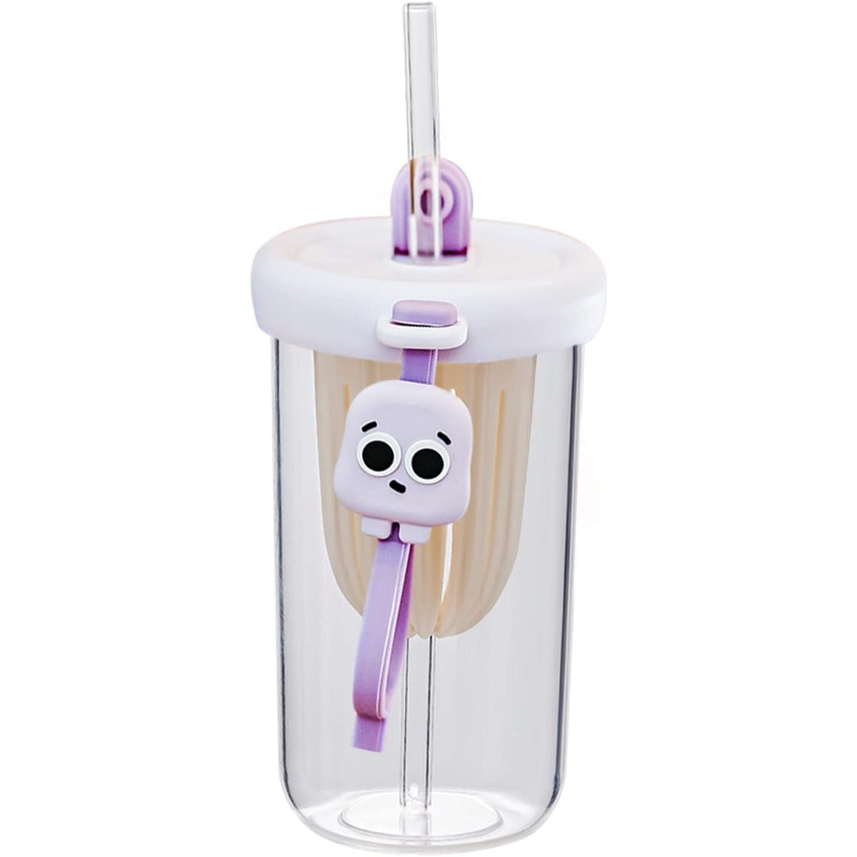 Pahar Copii cu Pai Detasabil si Capac, Protectie Anti-Cadere, Compartiment Infuzor pentru Fructe sau Ceai, Plastic Rezistent, 500 ml, Mov, 14.5x8.8x20 cm