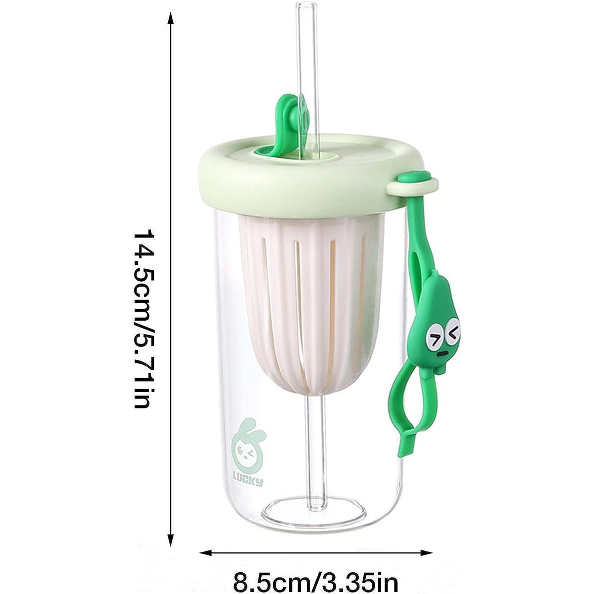 Pahar pentru Copii cu Pai Detasabil si Capac, Compartiment Infuzor Fructe sau Ceai, Plastic Rezistent si Anti-Cadere, 500 ml, Verde, 14.5x8.8x20 cm