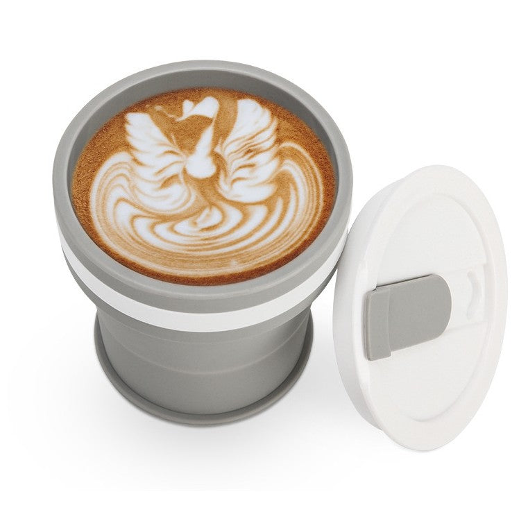 Pahar Pliabil Din Silicon Pentru Calatorii, Cana Portabila Pentru Camping Si Drumetii, Cu Pai Inclus, 350 ml, Gri