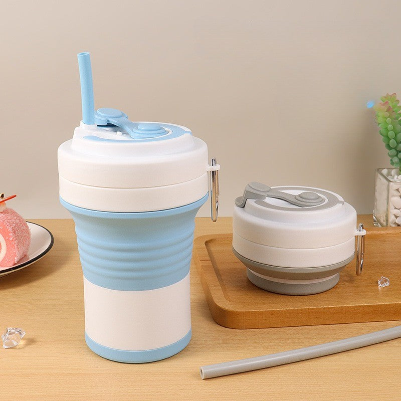 Pahar Pliabil din Silicon pentru Călătorii și Camping, Include Pai Flexibil, Eco-friendly, Rezistent la Căldură, 750 ml, Albastru