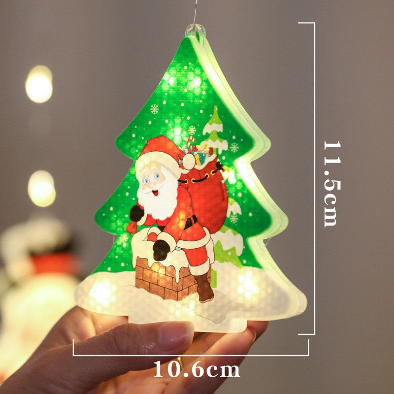 Decoratiune de Craciun Luminoasa in Forma de Brad, Ornament cu Mos Craciun si Agatatoare, LED Lumina Alba Calda, Plastic, 11.5 x 10.6 cm