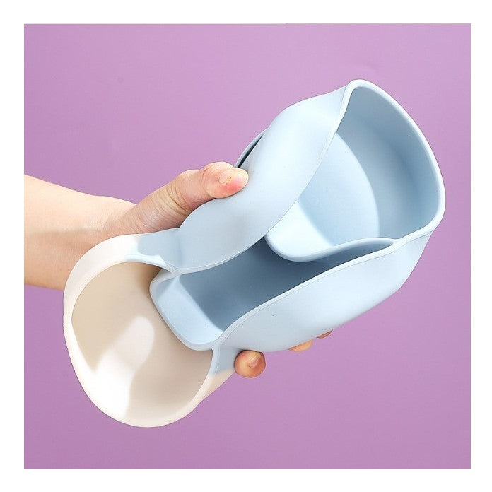 Set Diversificare Bebelusi, Farfurie Compartimentata Ciuperca cu Ventuza, Silicon Fara BPA, Include Lingurita, Furculita, Pai si Perie, 18 x 19.5 cm, Albastru