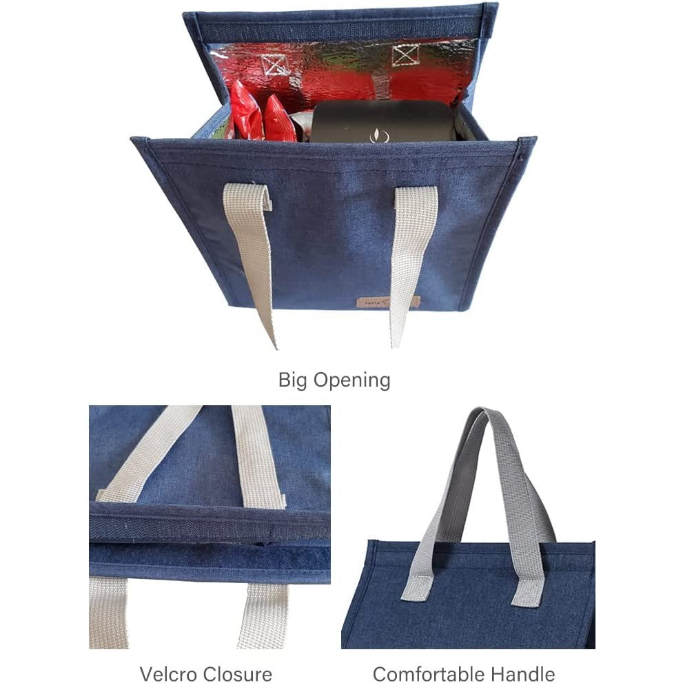 Geanta Termoizolanta Tip Bento Bag, Cooler Camping si Picnic, Izolatie Aluminiu, Portabila, 3.3 L, 22.5 x 13 cm, Albastru