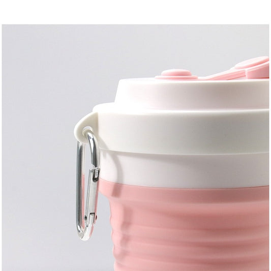 Pahar Pliabil Pentru Calatorii Si Camping, Cana Portabila Cu Pai Inclus, Silicon Alimentar Eco-Friendly, 750 ml, Roz