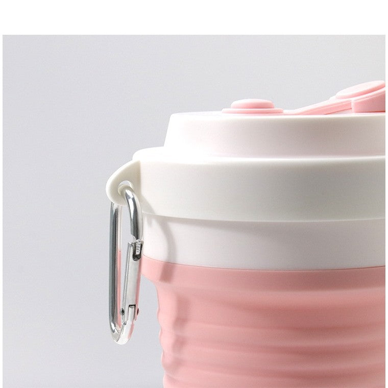 Pahar Pliabil Pentru Calatorii Si Camping, Cana Portabila Cu Pai Inclus, Silicon Alimentar Eco-Friendly, 750 ml, Roz