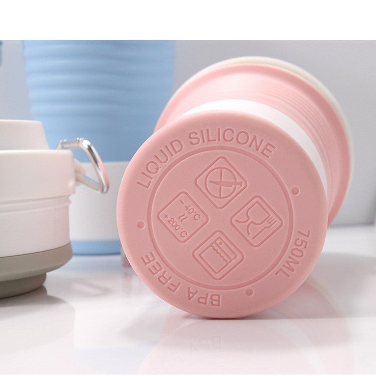 Pahar Pliabil Pentru Calatorii Si Camping, Cana Portabila Cu Pai Inclus, Silicon Alimentar Eco-Friendly, 750 ml, Roz