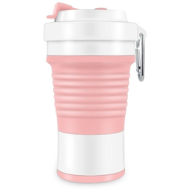 Pahar Pliabil Pentru Calatorii Si Camping, Cana Portabila Cu Pai Inclus, Silicon Alimentar Eco-Friendly, 750 ml, Roz