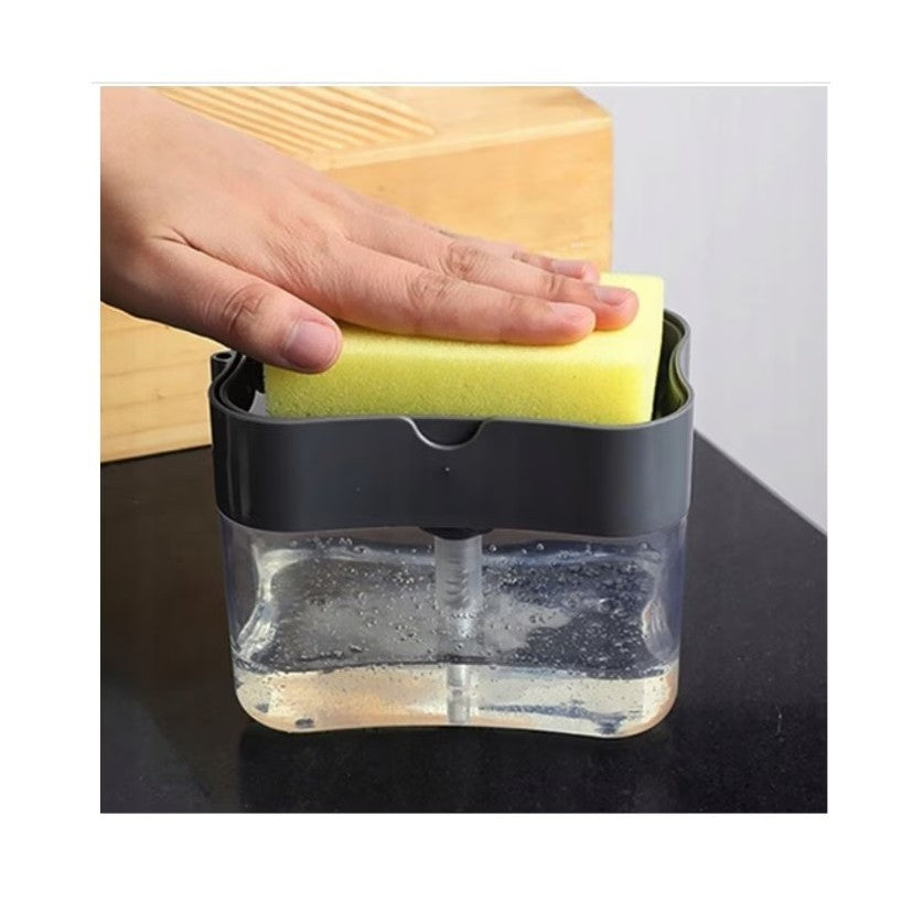 Dozator Detergent Vase 2 in 1 cu Suport Burete, Dispenser cu Pompa pentru Bucatarie sau Baie, Plastic ABS, 380 ml, 14 x 10.5 x 10 cm, Negru